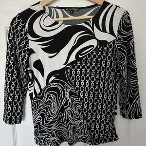 Jessica Max USA Vintage 3/4 Sleeve Multi Pattern Blouse
